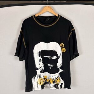 Edgy Black Graphic Tee with Gold Accents
